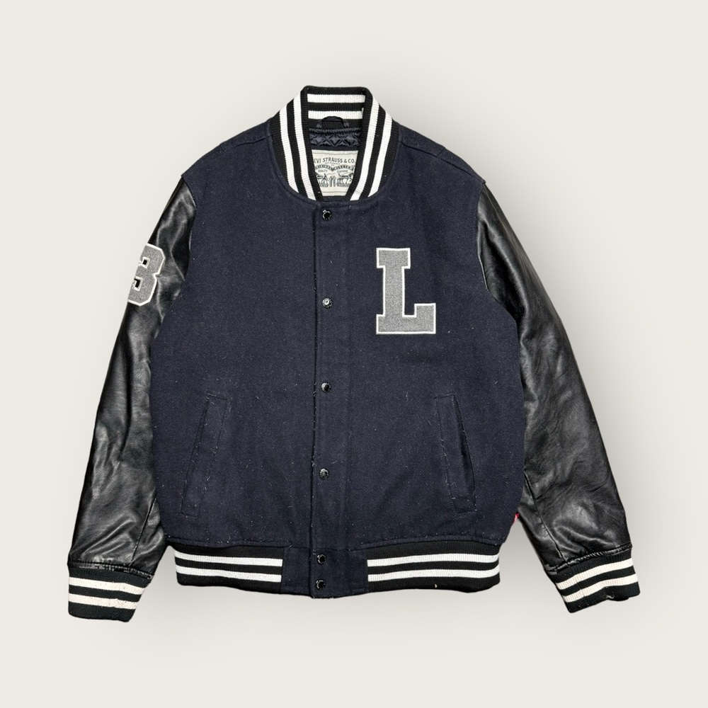 Levi's Letterman Style Varsity Bomber Wool Jacket Mens L Blue Heavyweight